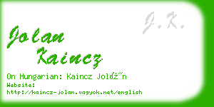 jolan kaincz business card